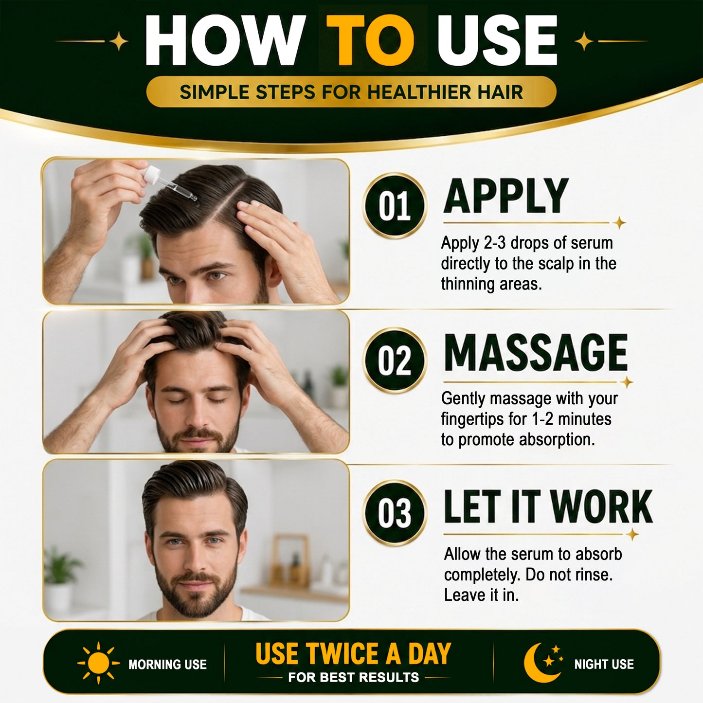 5% Minoxidil Hair Growth Treatment for Men - Extra Strength Topical Solution USP 5 Percent for Hair Loss, Hair Regrowth, Thinning Hair & Receding Hairline - Fast Hair Growth Serum with Dropper Applicator for Beard Growth & Fuller Thick Hair, 3 x 60mL