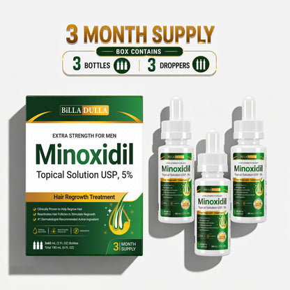 5% Minoxidil Hair Growth Treatment for Men - Extra Strength Topical Solution USP 5 Percent for Hair Loss, Hair Regrowth, Thinning Hair & Receding Hairline - Fast Hair Growth Serum with Dropper Applicator for Beard Growth & Fuller Thick Hair, 3 x 60mL